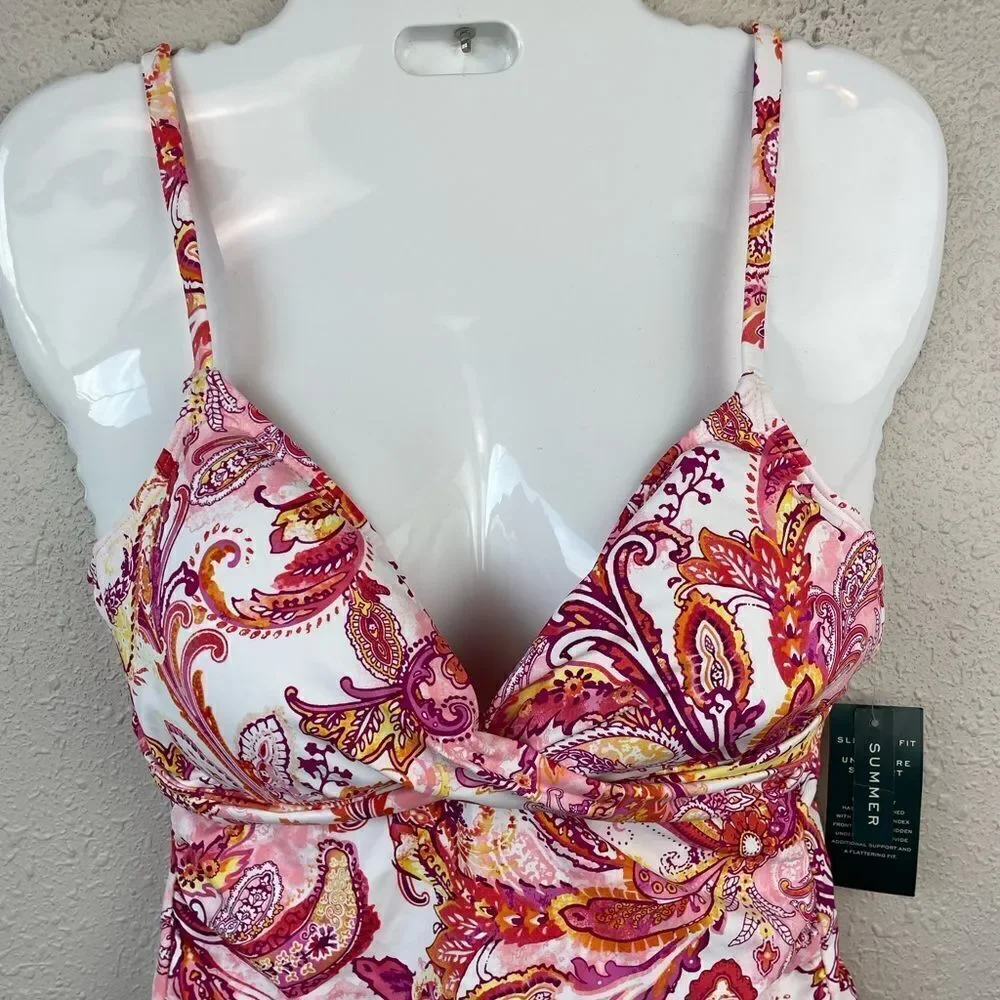 NWT Lauren Ralph Lauren Pink Paisley Tankini Top and Matching Bottoms
